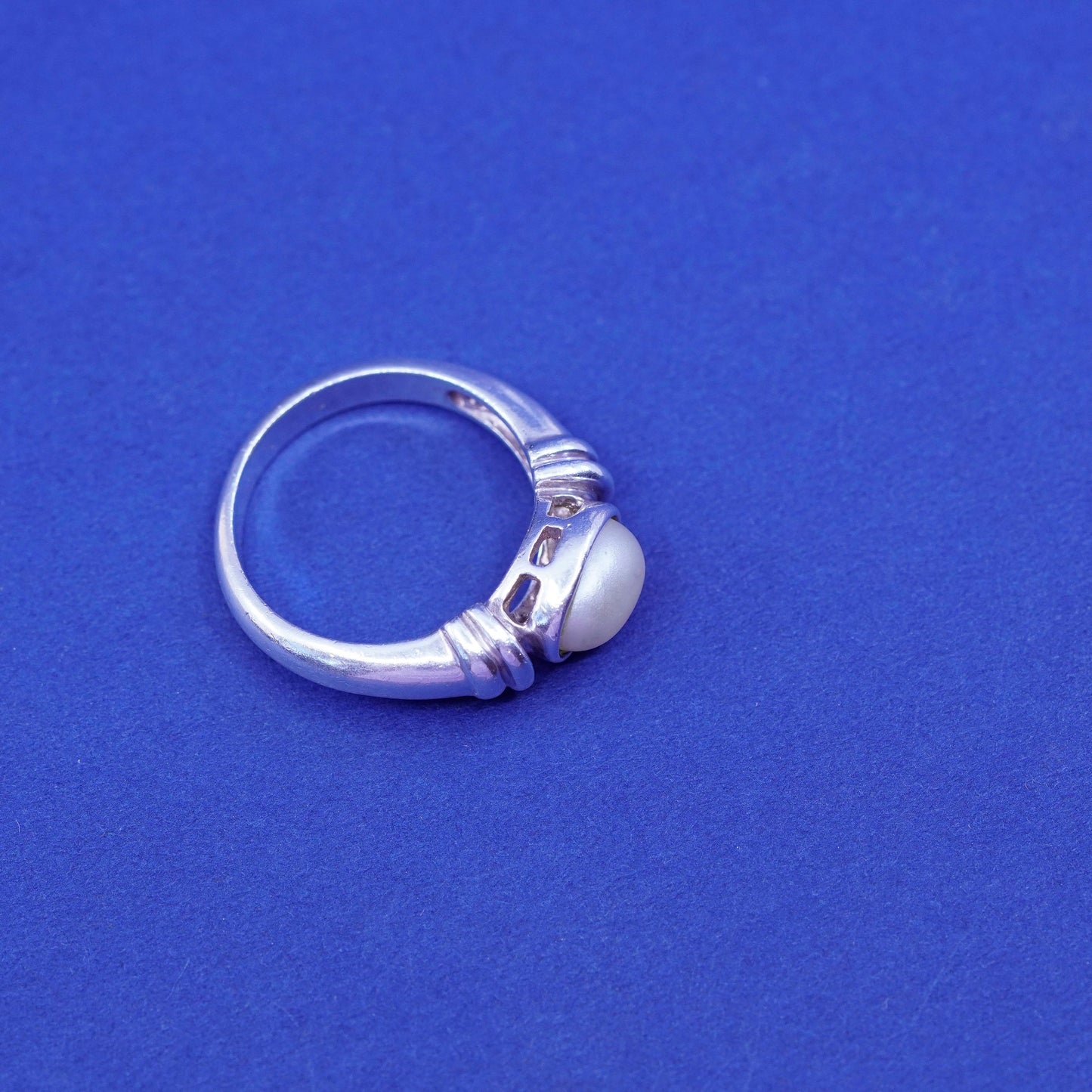 Size 7, vintage sterling 925 silver statement ring band with pearl