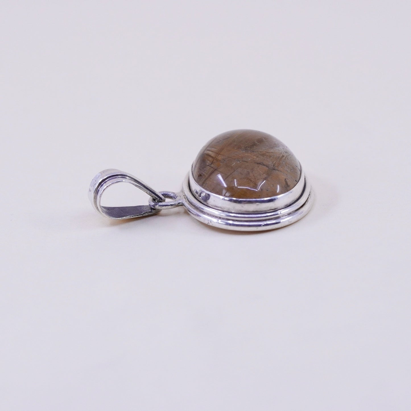 Vintage handmade sterling 925 silver charm pendant with rutilated quartz