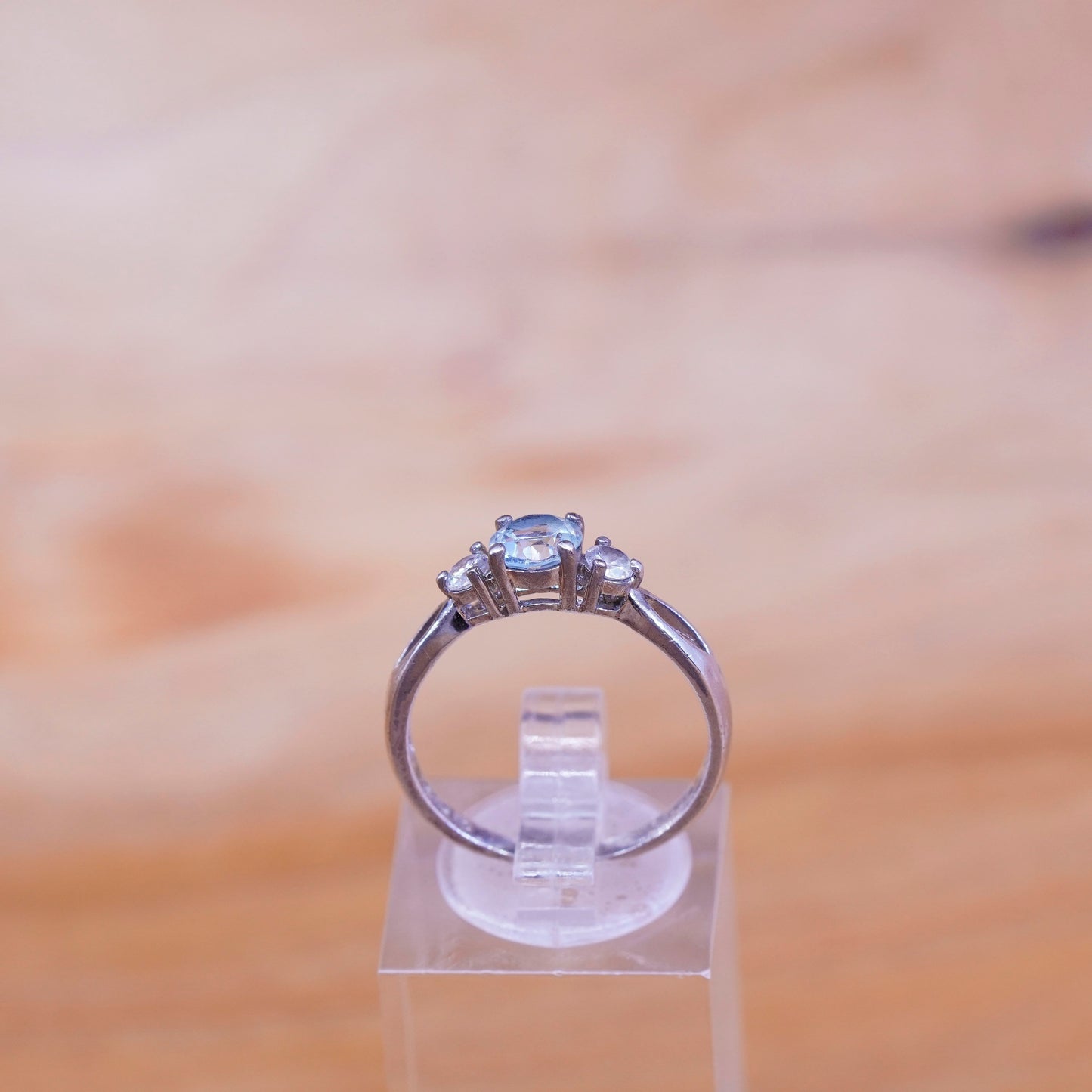 Size 7, vintage sterling 925 silver handmade ring with blue topaz