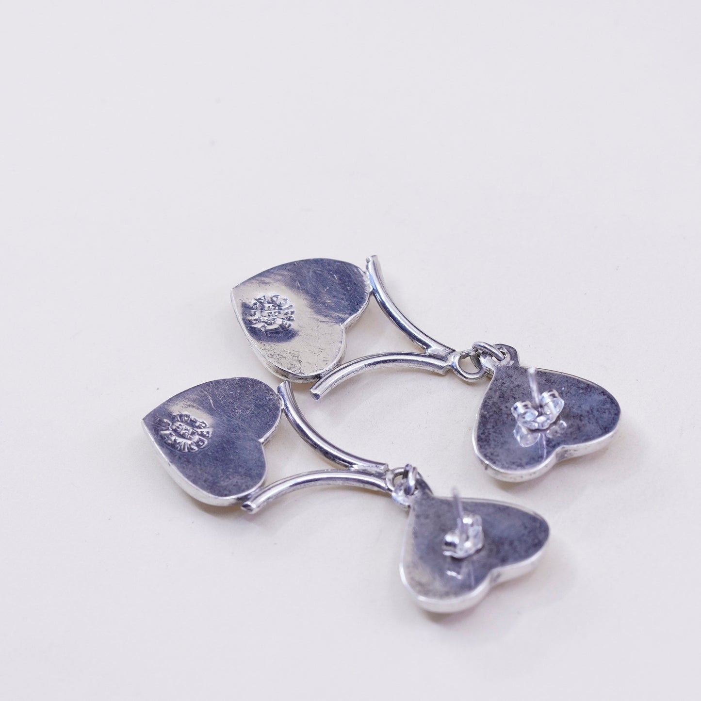 Vintage Sterling 925 silver handmade earrings with heart drops