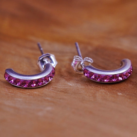 0.5”, vintage Sterling 925 silver handmade crystal studs, earrings