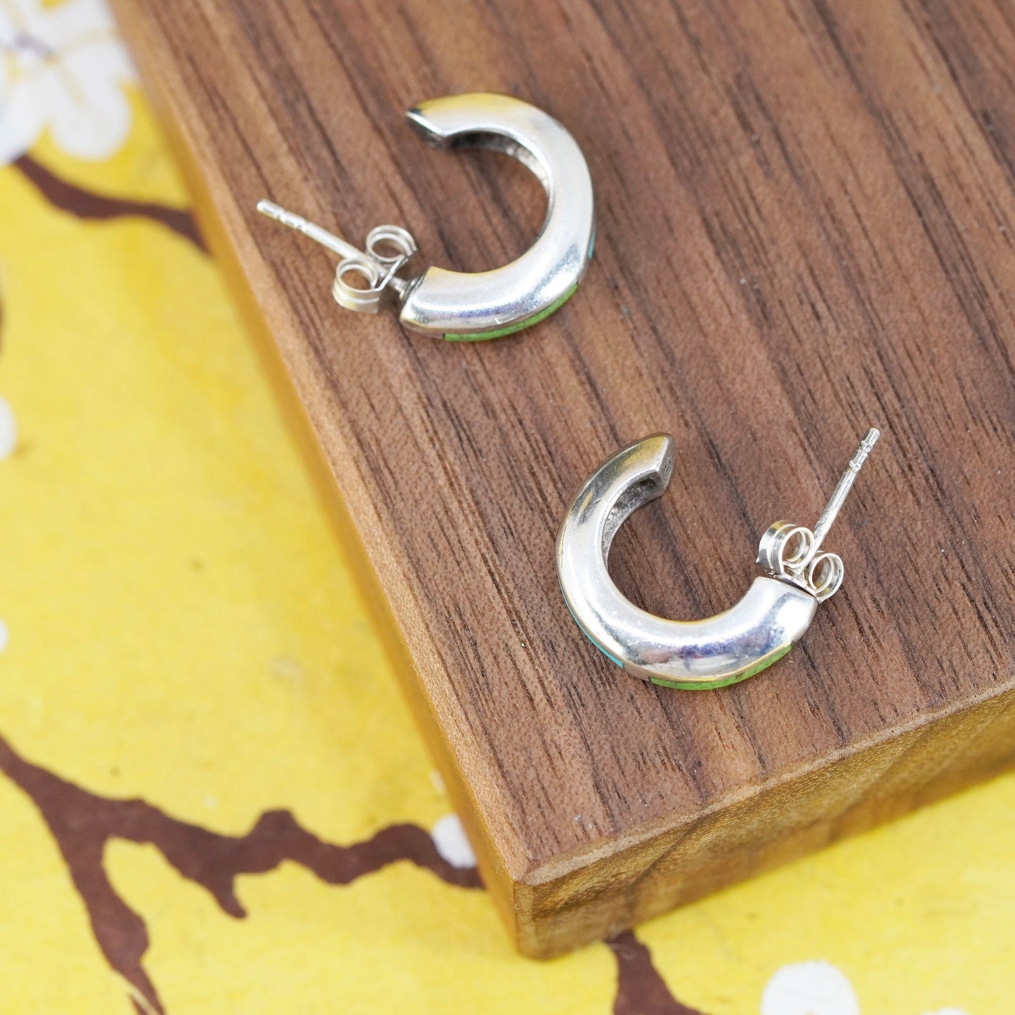 0.5”, Native American Sterling silver earrings, 925 huggie studs with turquoise