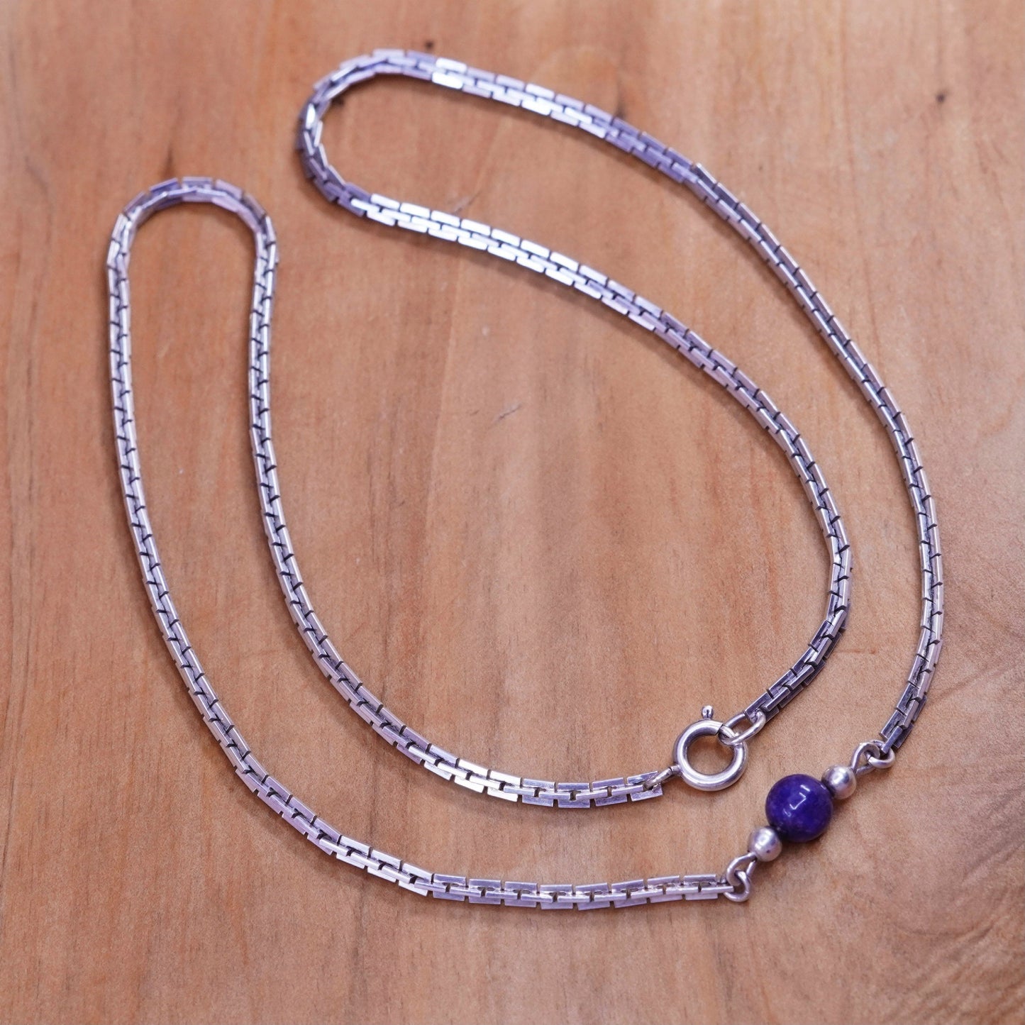18”, sterling silver handmade necklace, 925 snake chain with lapis bead pendant