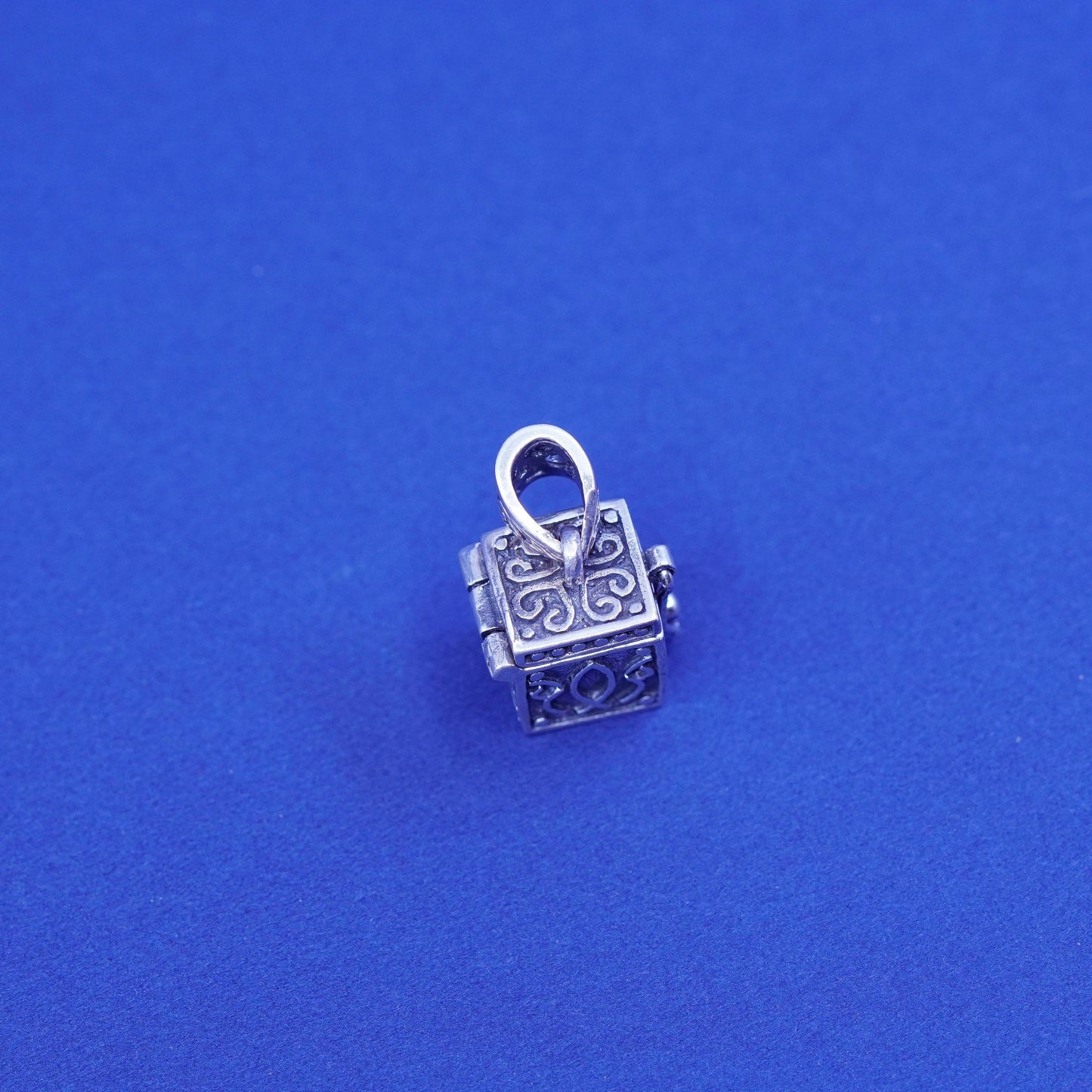 Vintage Sterling silver prayer box pendant, 925 prayer locket charm