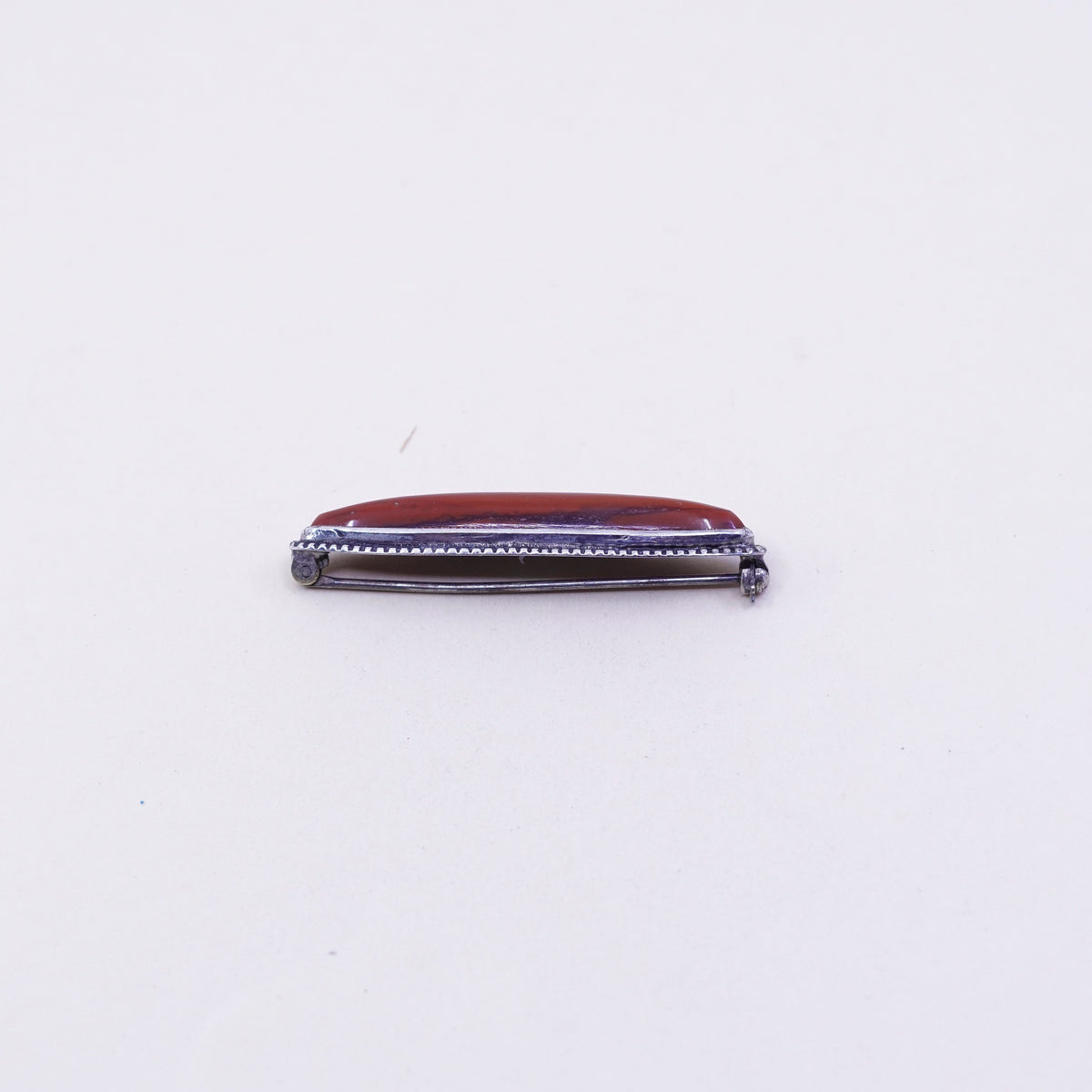 Vintage sterling silver handmade brooch, 925 bar with jasper and beads around