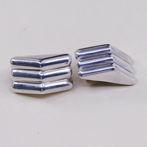 Vtg Jondell Jewelry STERLING 925 SILVER Handmade Earrings, Ribbed 925 Clip On