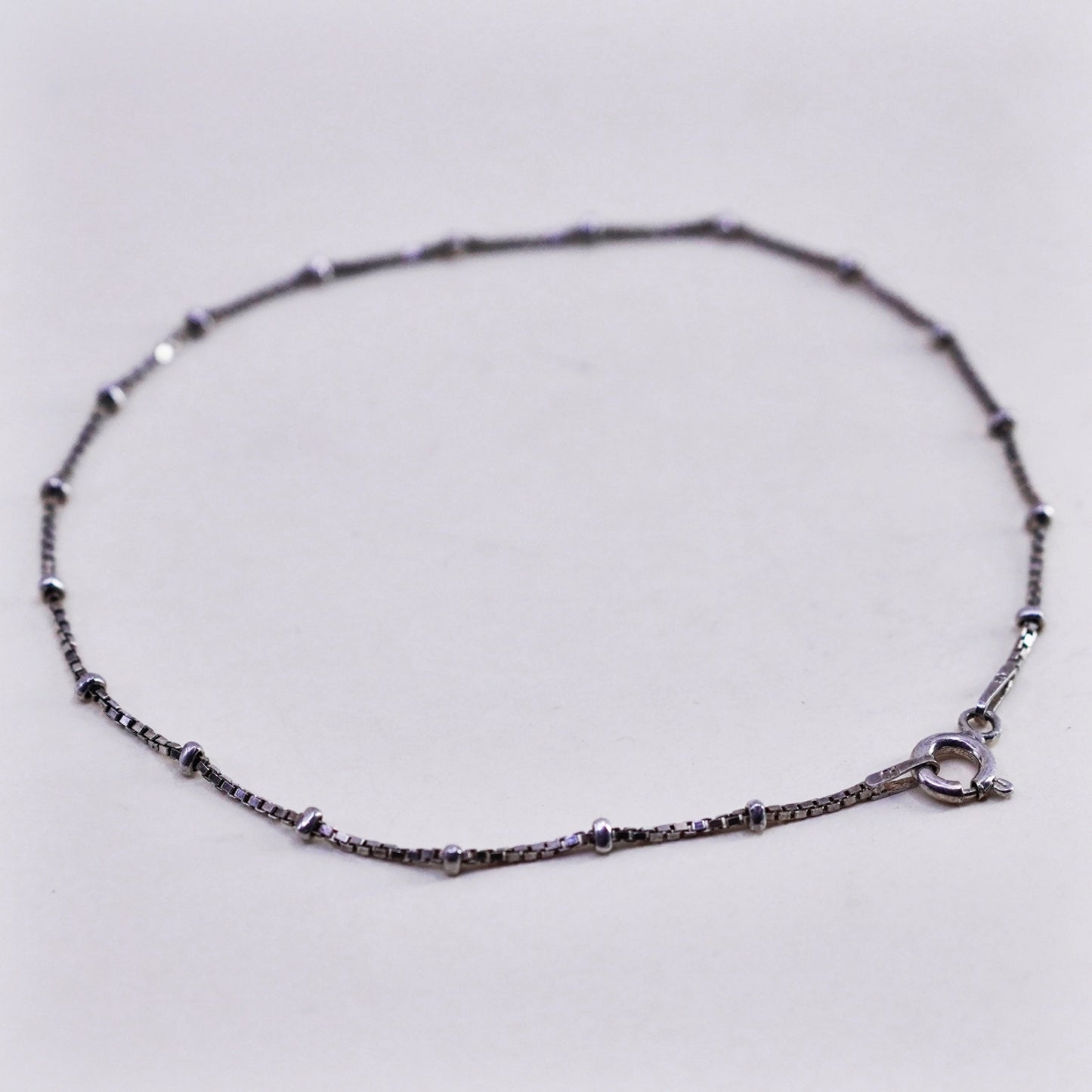 8.75”, Vintage sterling silver bracelet, fine 925 box chain with beads