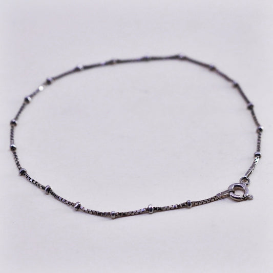 8.75”, Vintage sterling silver bracelet, fine 925 box chain with beads