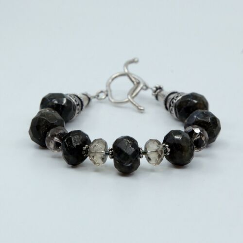 7”, Vtg Sterling Silver Handmade Bead Bracelet, taxco 925 silver n labradorite