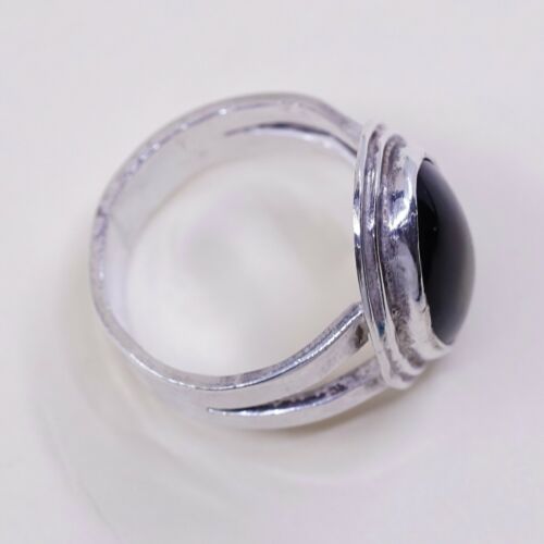 Sz 8.5, Vtg Sterling silver handmade ring, 925 band W/ Labradorite, Silver Teste