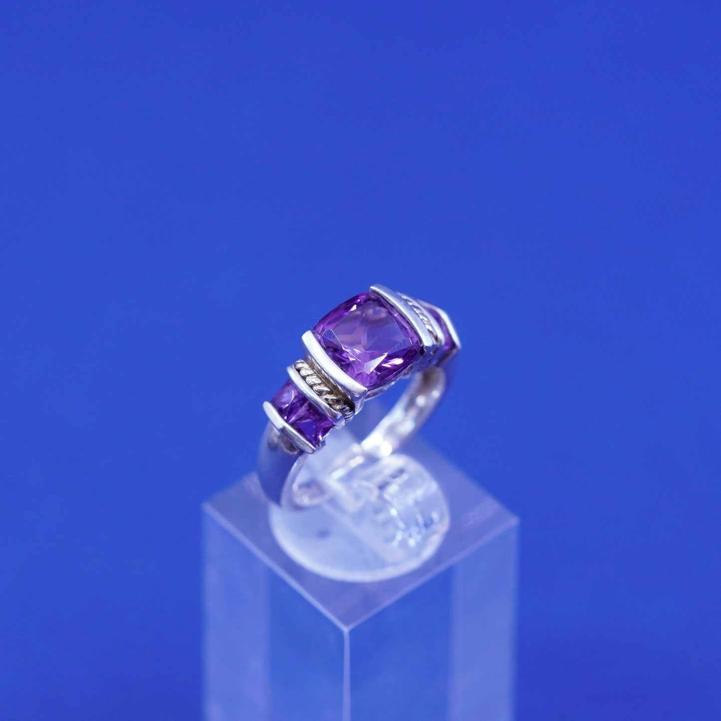 Size 6.25, vintage 14K gold cable Sterling 925 silver handmade ring amethyst