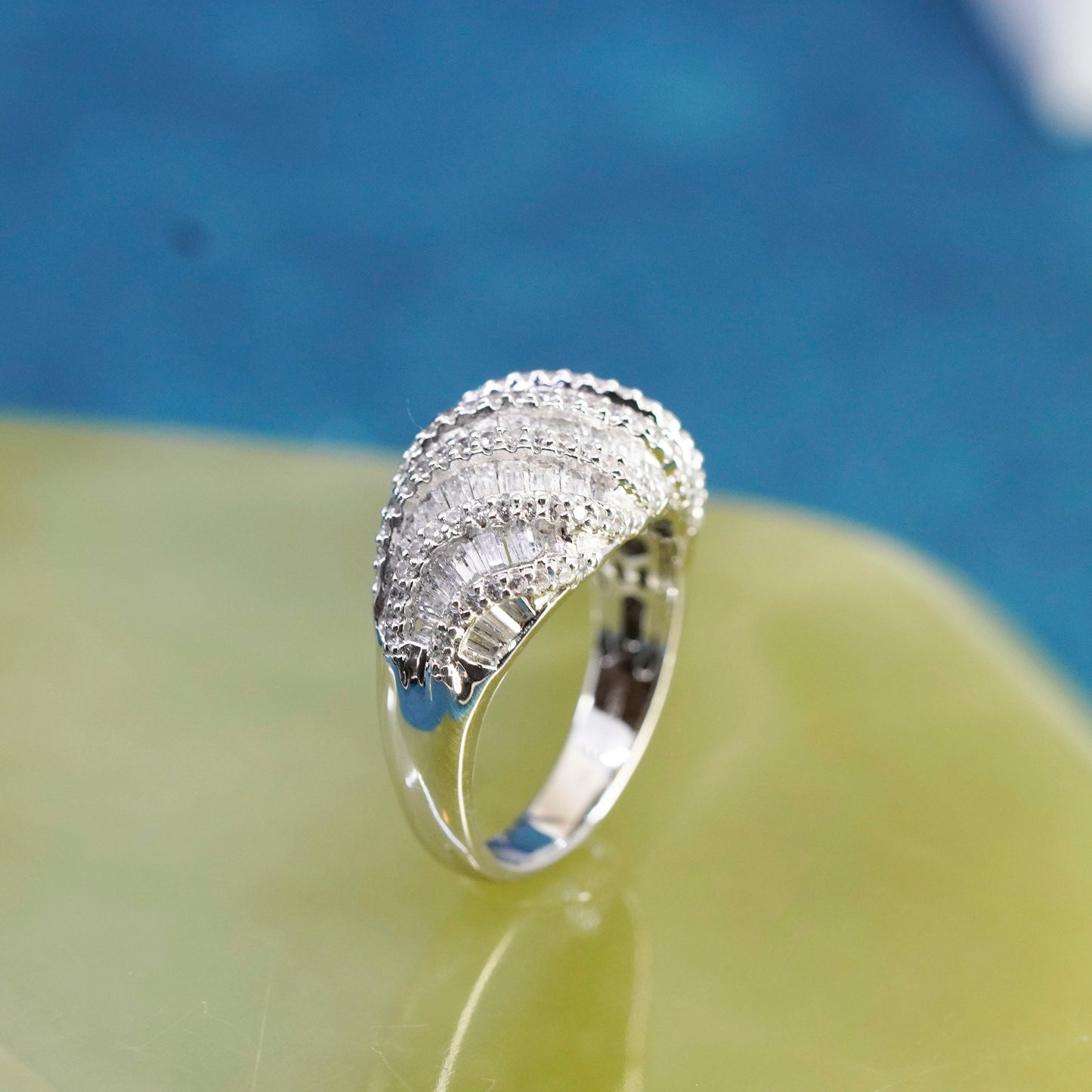 Size 9.25, Sterling 925 silver ring with cluster crystal, anniversary ring