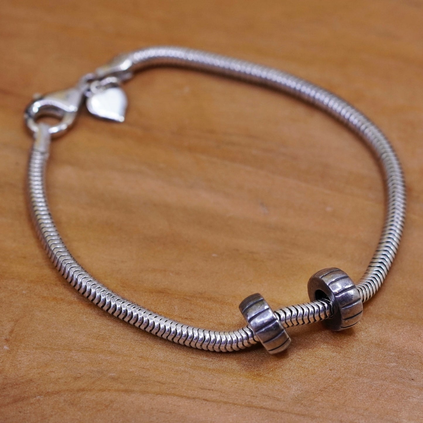 6.75”, 3mm, vintage Sterling silver snake chain, 925 bracelet with charms