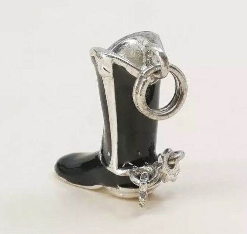 Vintage Sterling Silver Enamel Pendant, Solid 925 Silver Riding Boot Charm
