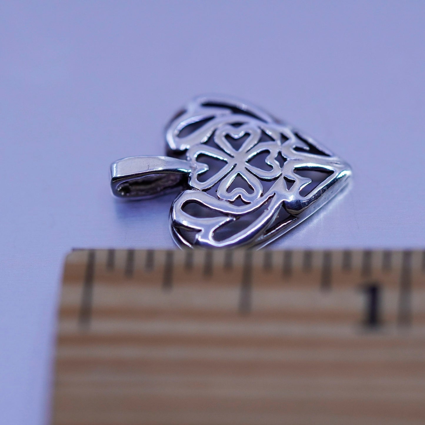 antique sterling 925 silver filigree heart charm pendant