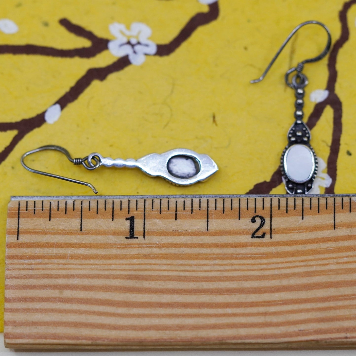 Vintage 925 Sterling silver handmade earrings with mother of pearl and beads