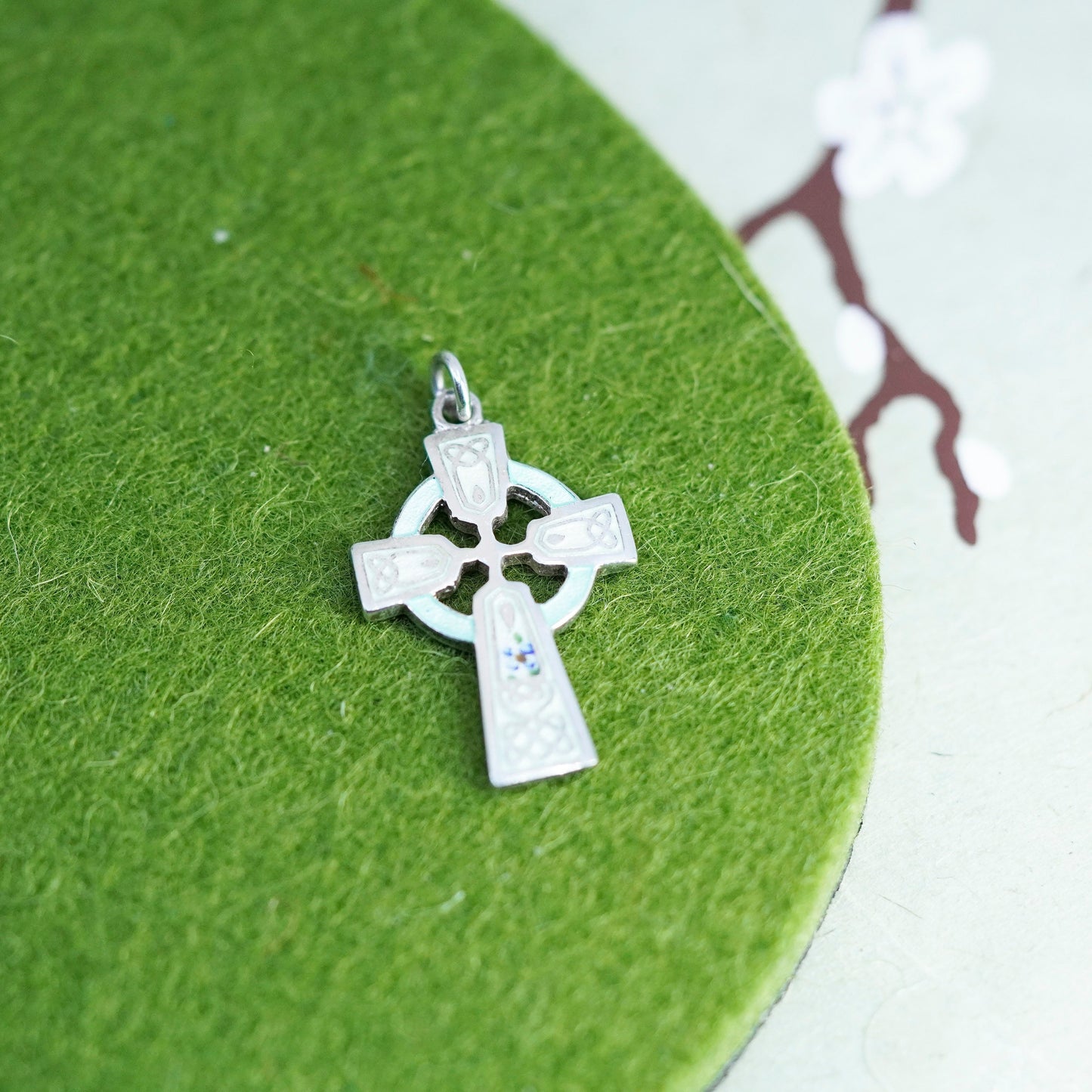 Vintage Creed handmade Sterling silver pendant, 925 enamel cross