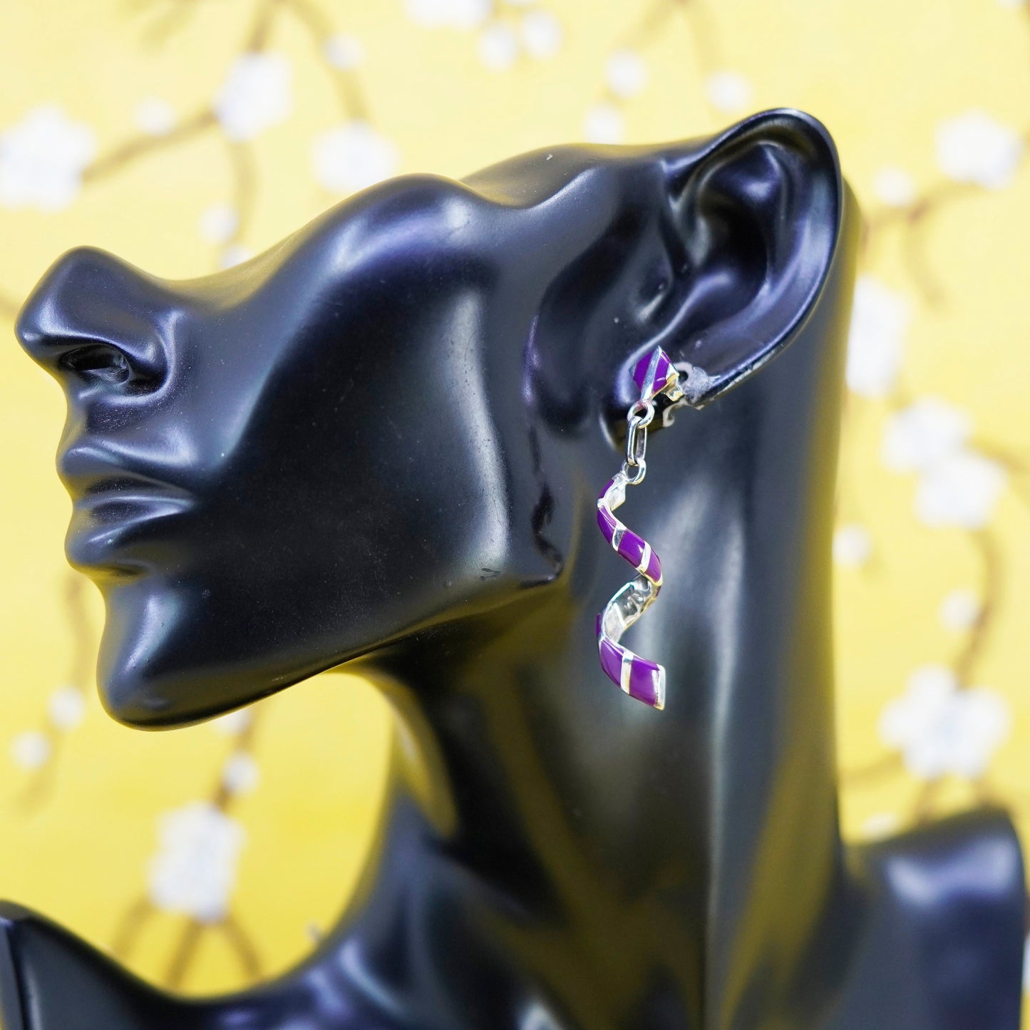 2” Native American Southwestern 925 Sterling silver swirly earrings purple onyx