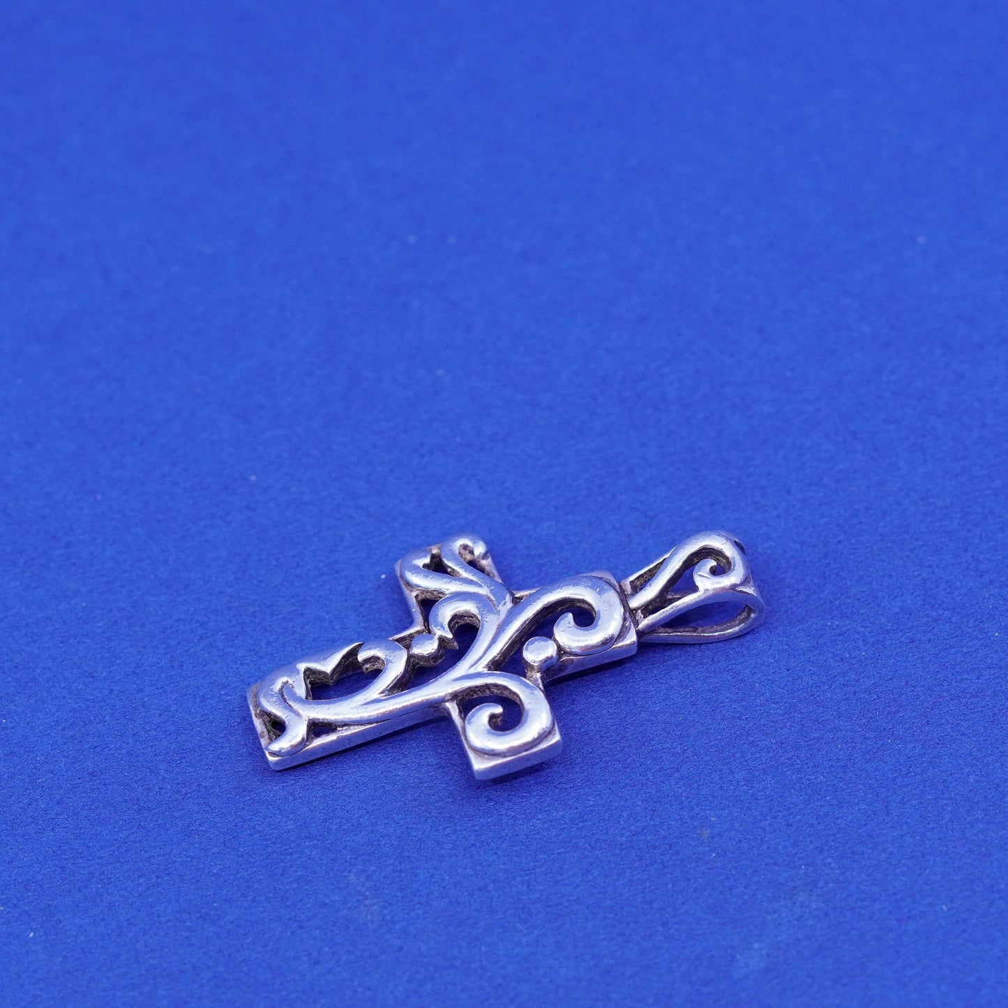 Vintage Sterling silver handmade pendant, 925 swirly cross charm