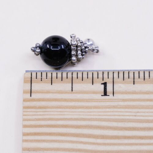 Vintage Sterling Silver Handmade Earrings, 925 Dangles W/ Obsidian N Besds