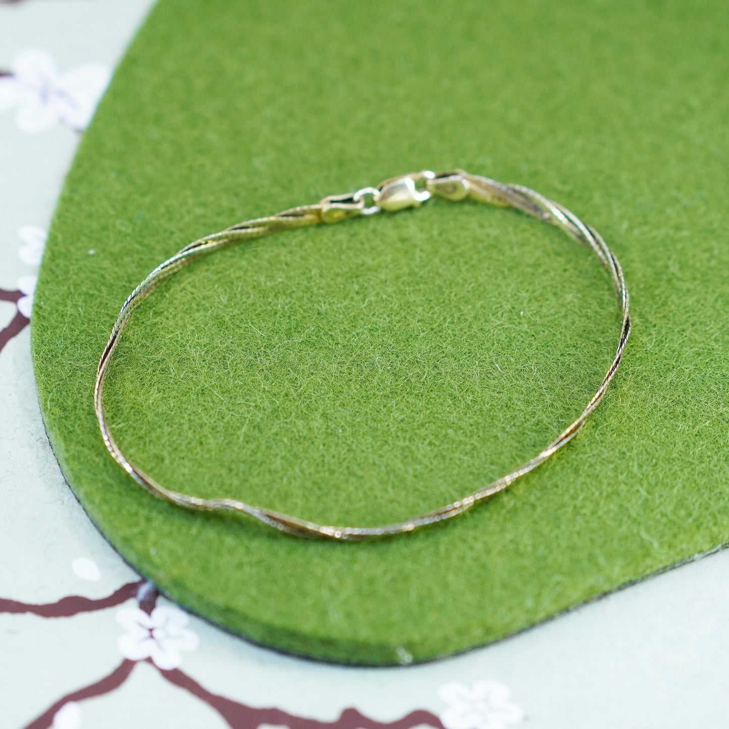8”, Danecraft gold over sterling silver herringbone bracelet, woven 925 chain