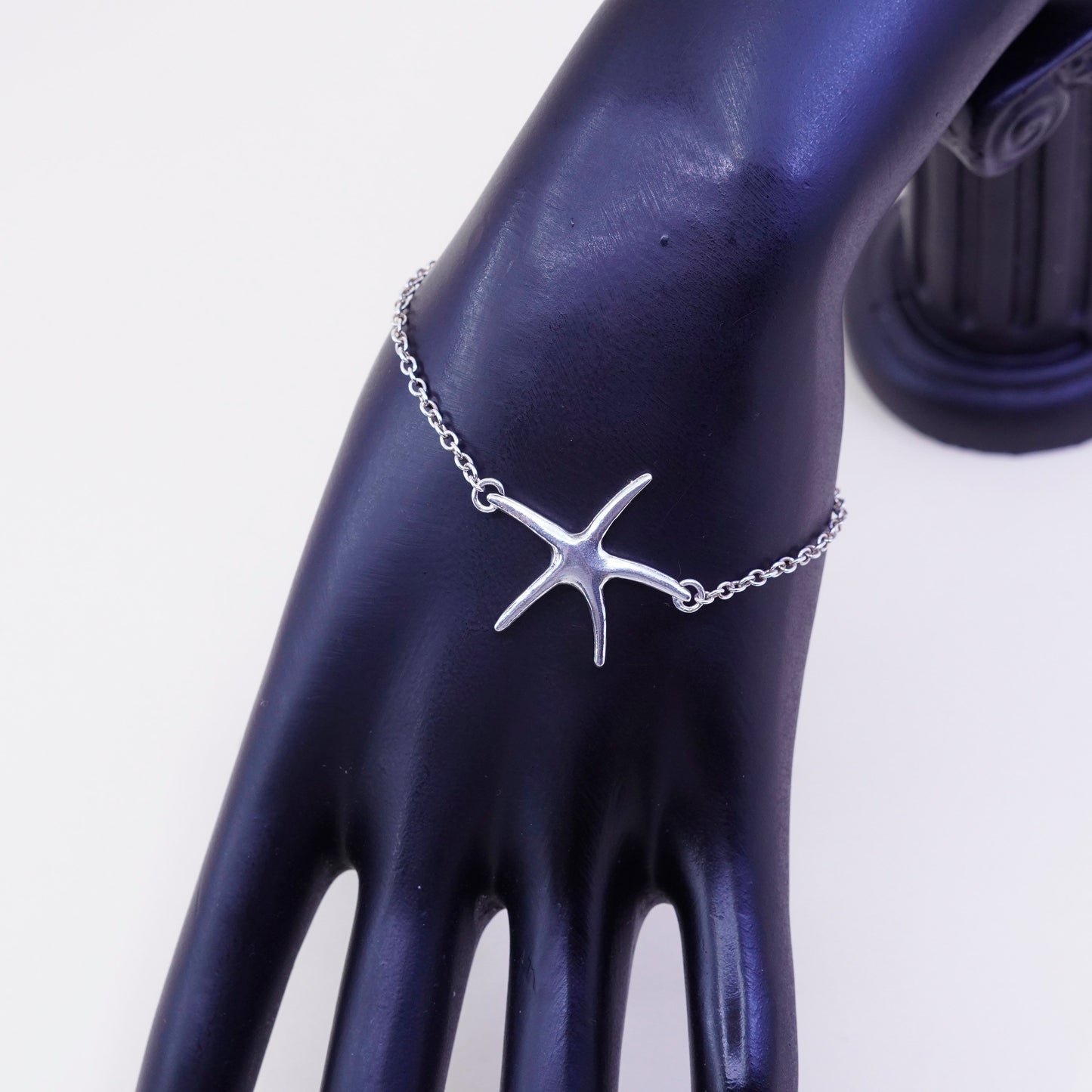 6.5”, sterling silver handmade bracelet 925 circle chain w/ star starfish charm
