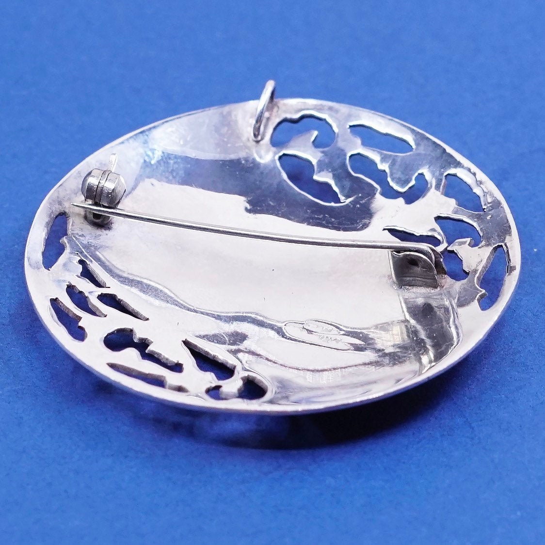 vtg Siam Sterling silver handmade pin pendant, 925 India goddess brooch