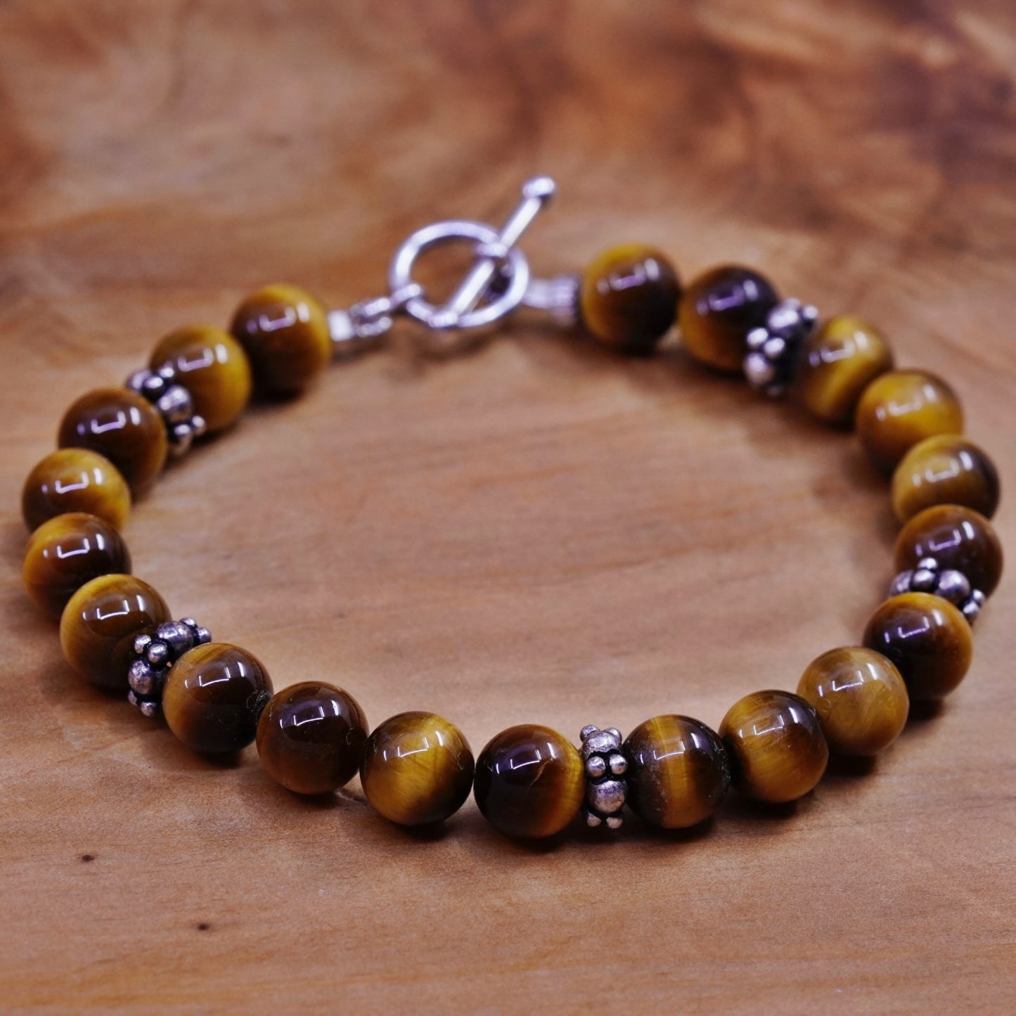 7”, Sterling silver handmade bracelet, Golden tiger eye beads with 925 clasp
