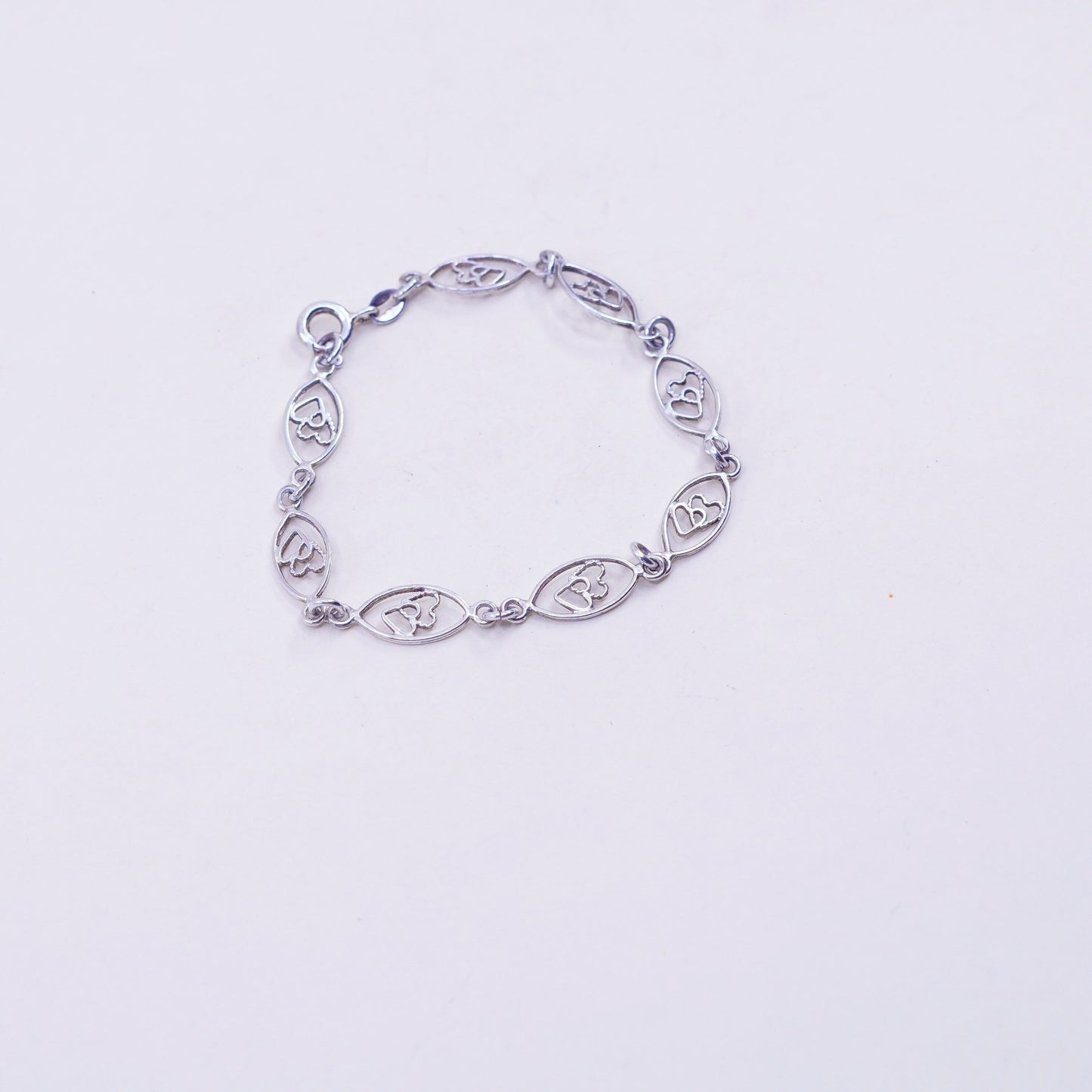 6.5”, Vintage sterling silver double heart chain, handmade 925 bracelet