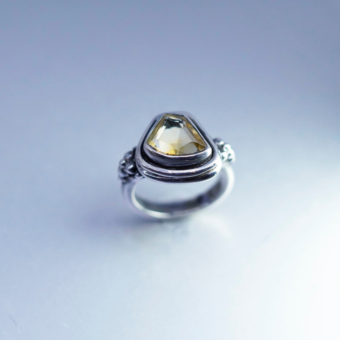 Size 6.25, vintage sterling 925 silver ring, handmade band with citrine