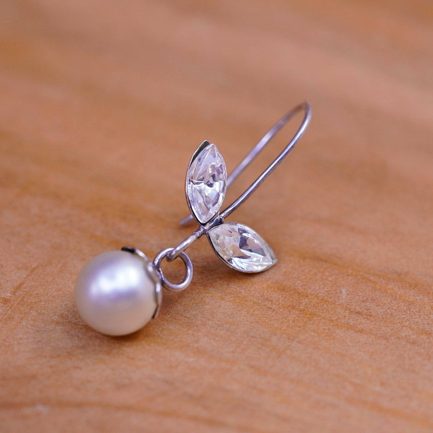 Vintage Sterling 925 silver handmade earrings with pearl and Cz, silver tested