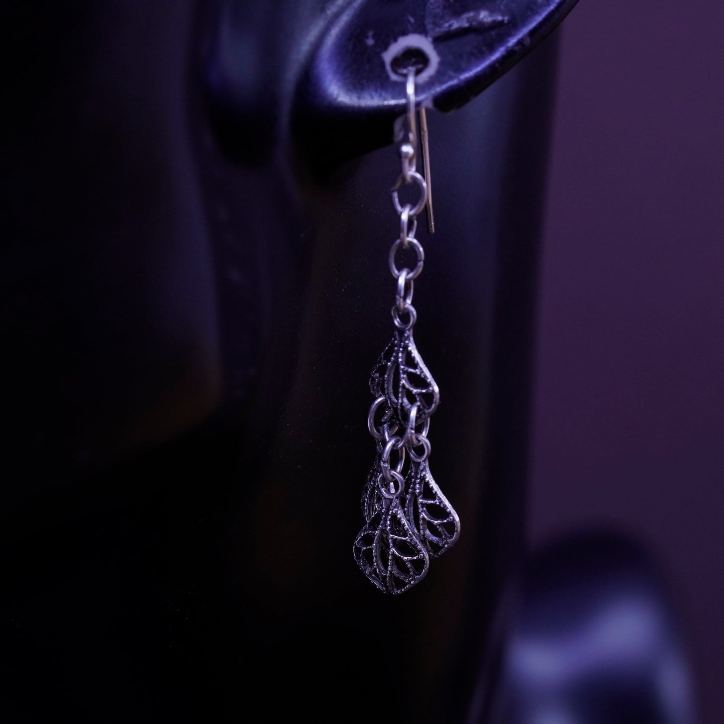 Vintage Sterling silver handmade earrings, 925 Filigree teardrops
