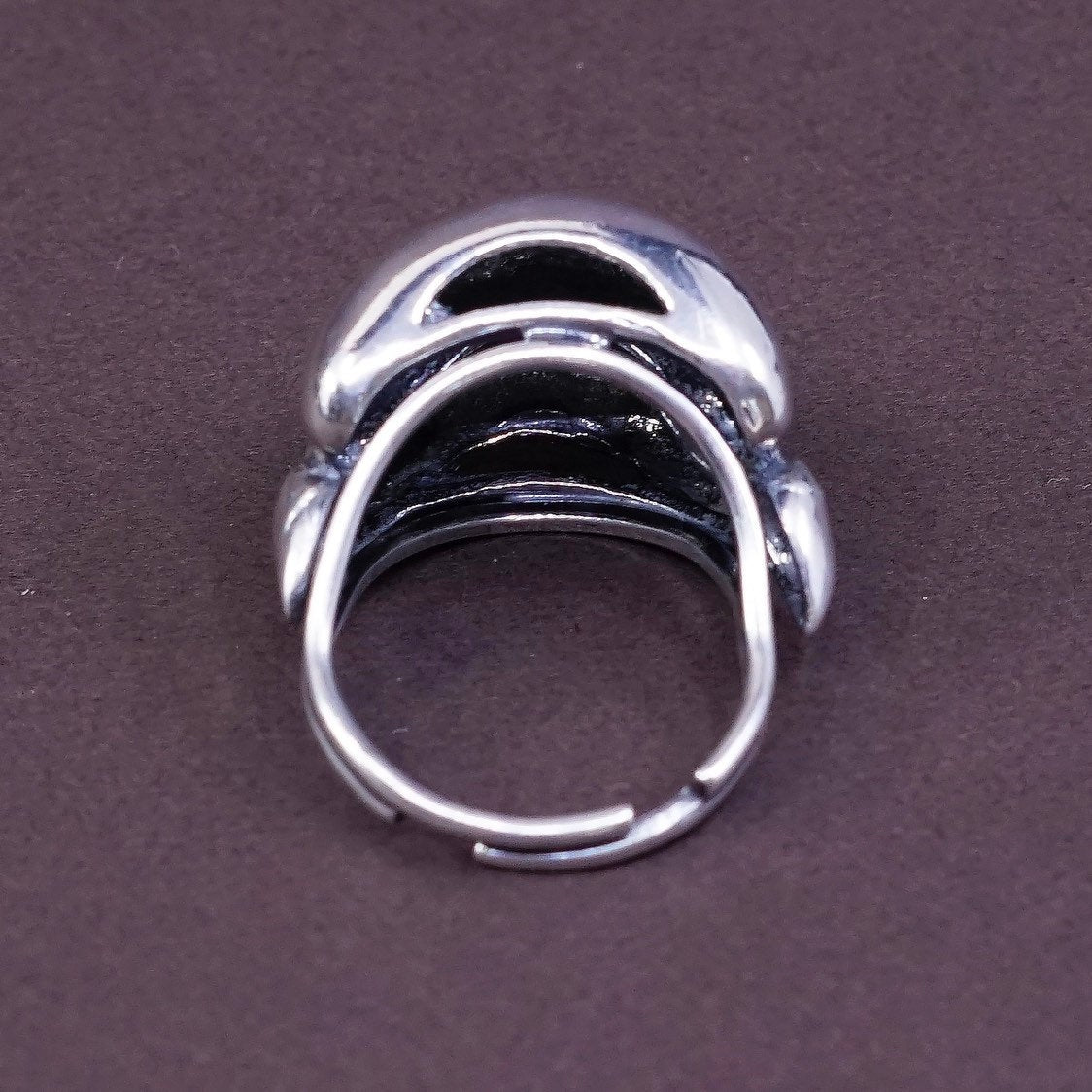 Size adjustable, vtg BEAU Sterling silver handmade ring, 925 ribbed band