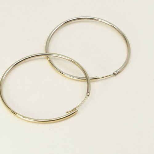 2", Vintage Gold Over Sterling Silver Handmade Earrings, 925 Silver Huge Hoops