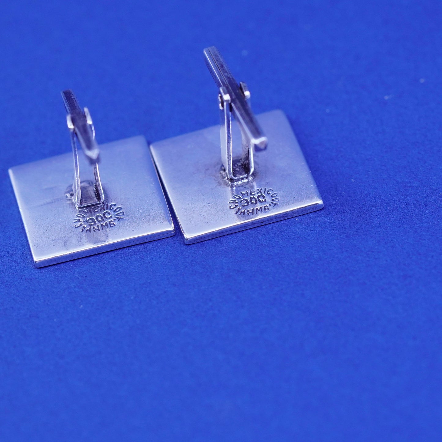 Vintage sterling silver Handmade cufflink, antique Mexico square 925 cuff links