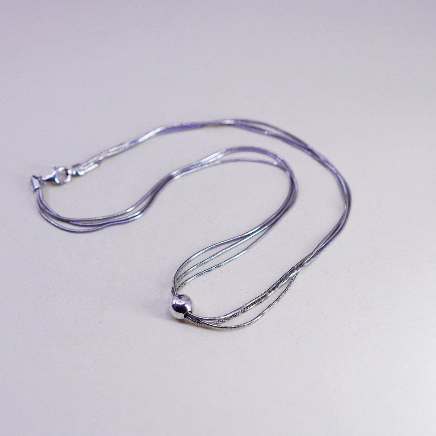 16”, Italy Sterling 925 Silver multi snake Chain Necklace with bead pendant