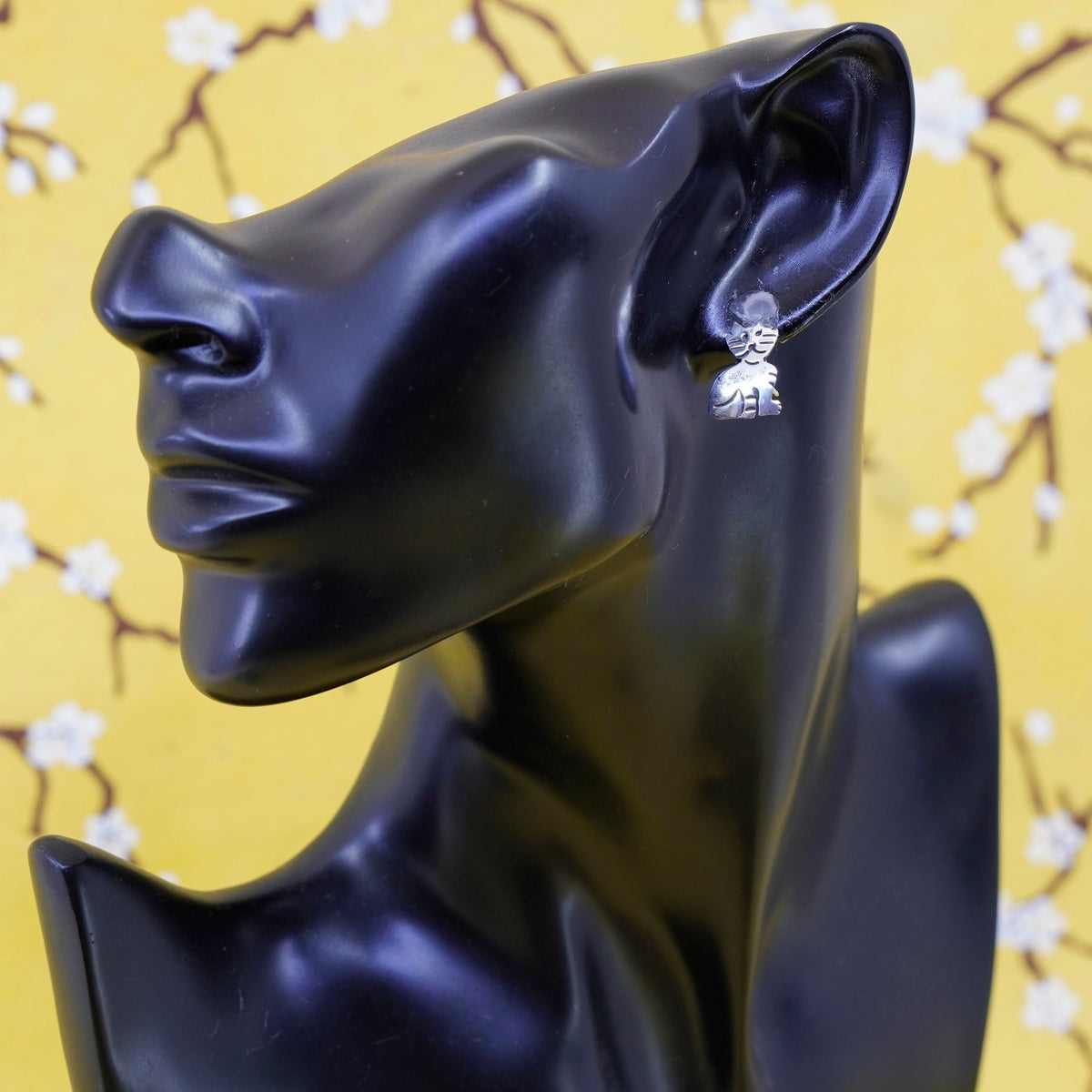 Vintage Sterling 925 silver handmade studs, cat kitty earrings