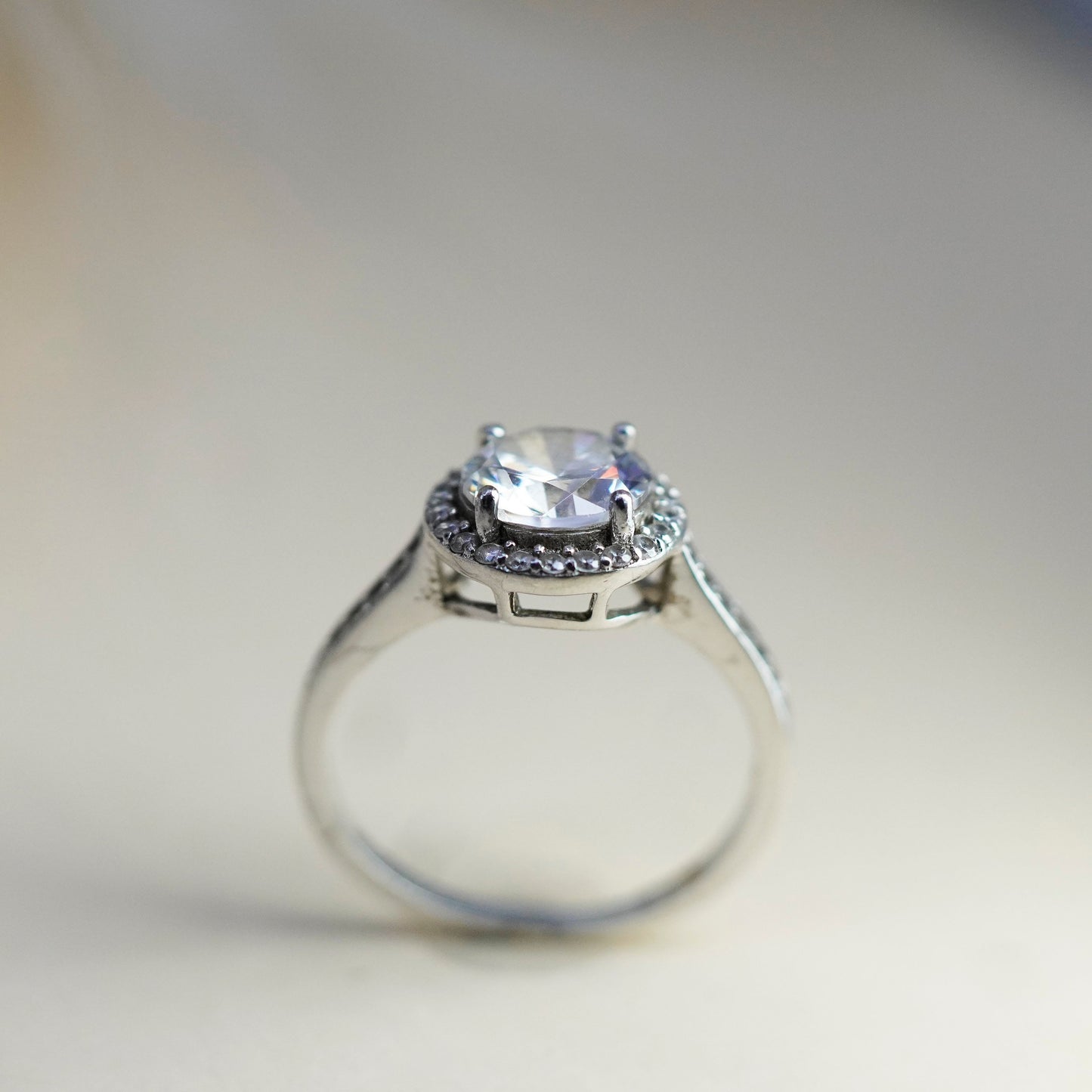 Size 7, vintage jewelry, sterling 925 silver cluster crystal engagement ring