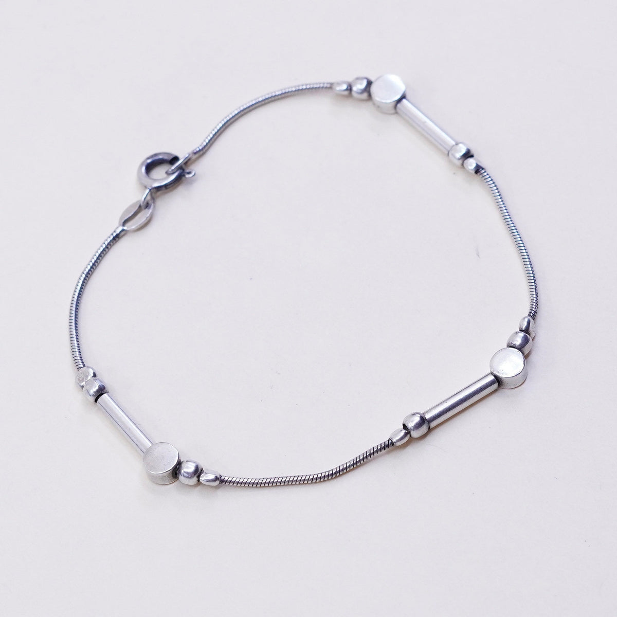 7”, vintage Sterling silver handmade bracelet, 925 bar and beads links