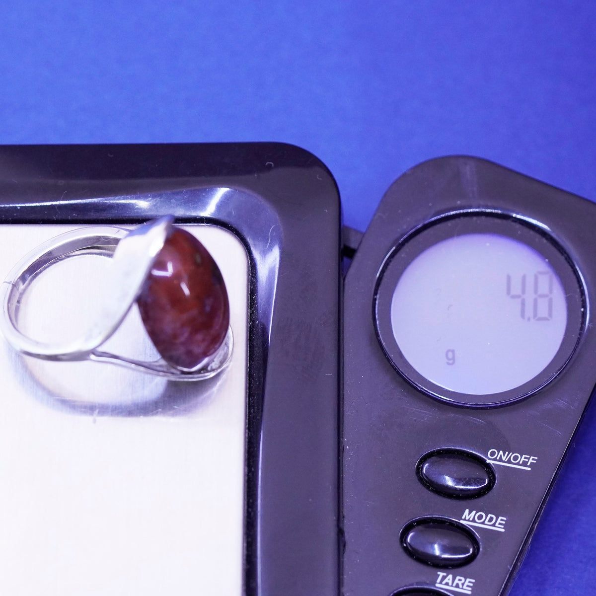 Size 5.25, vintage Mexico Sterling 925 silver handmade ring with red jasper