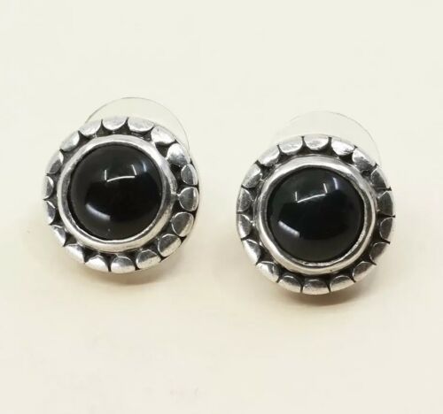 Vintage Sterling Silver Handmade Earrings, 925 Silver Studs W/ Obsidian