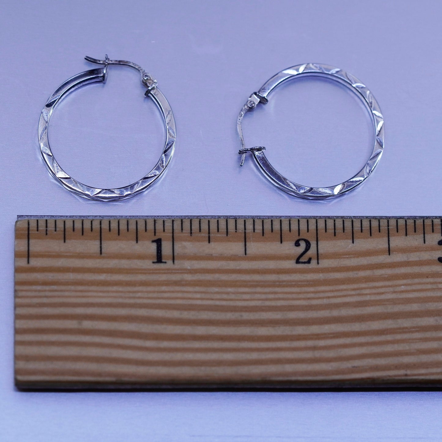 1”, vintage Sterling silver handmade earrings, textured 925 simple hoops