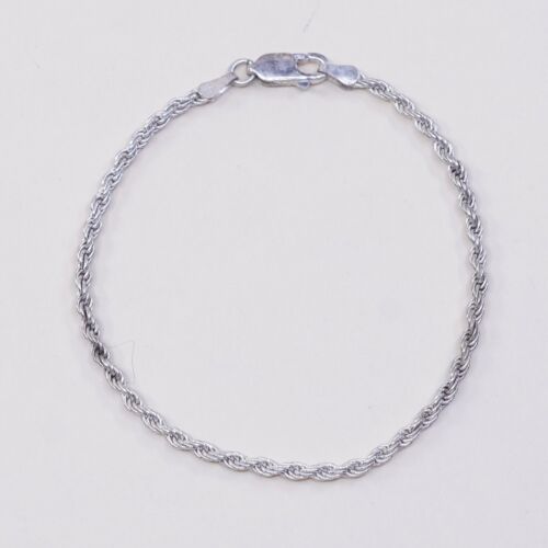 7”, 2mm, Vtg Sterling Silver bracelet, 925 Italy Diamond Rope chain