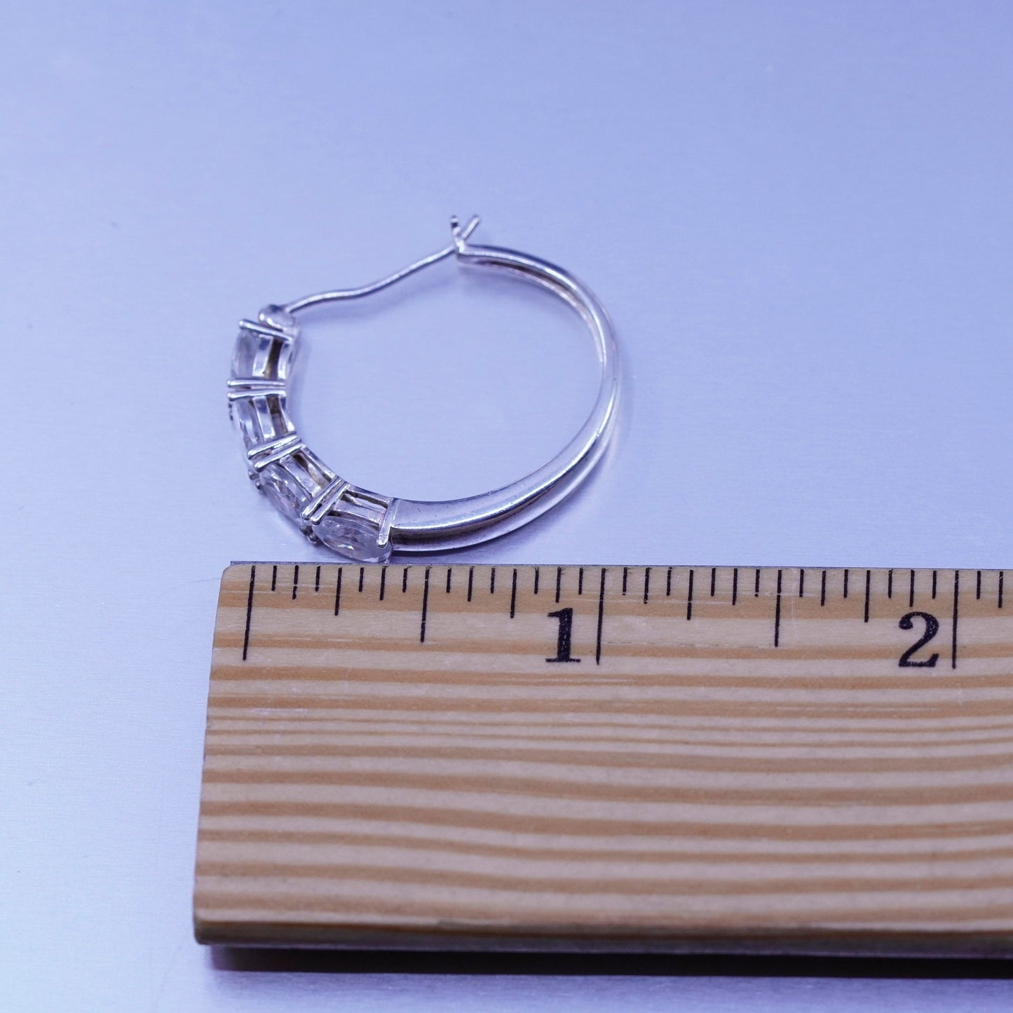 1”, vintage Sterling silver handmade earrings, 925 Huggie hoops with Cz