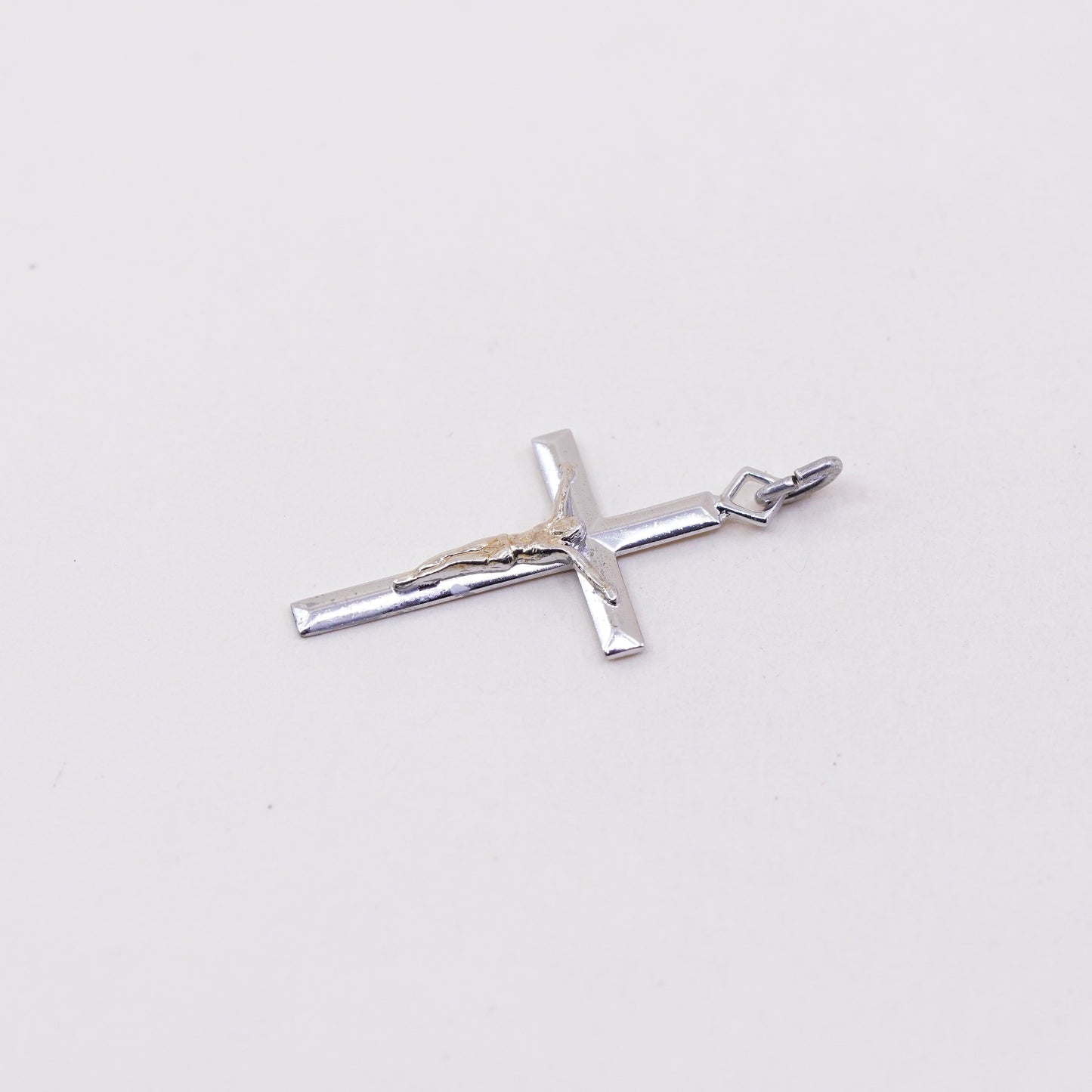 two tone sterling silver cross charm, 925 bracelet pendant, Christian, Catholic
