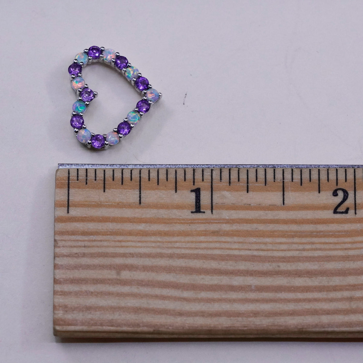 Vintage AJ Sterling silver handmade pendant, 925 heart with opal and amethyst