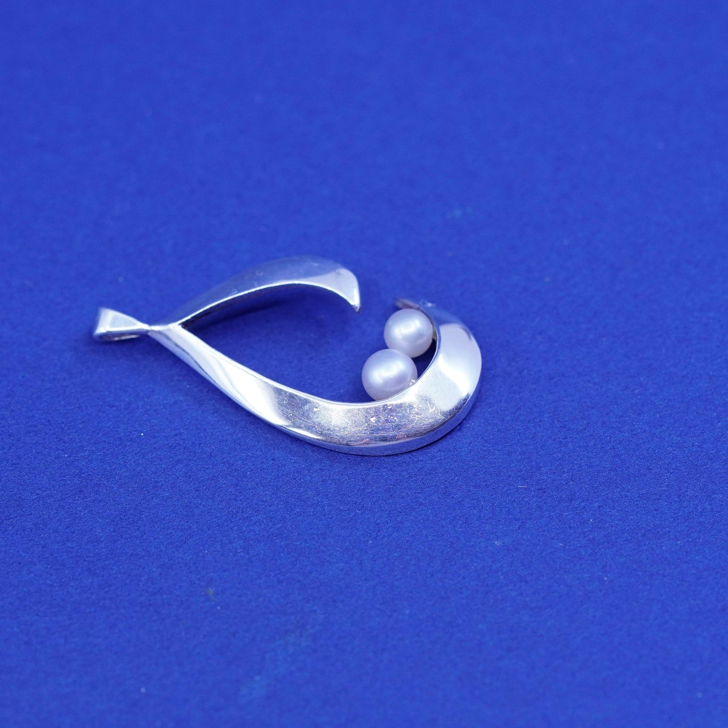 Vintage Sterling silver handmade pendant, 925 teardrop with pearl charm
