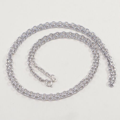 30”, 2mm, Vtg India 925 Sterling Silver Circle chain Necklace, Stamped 925