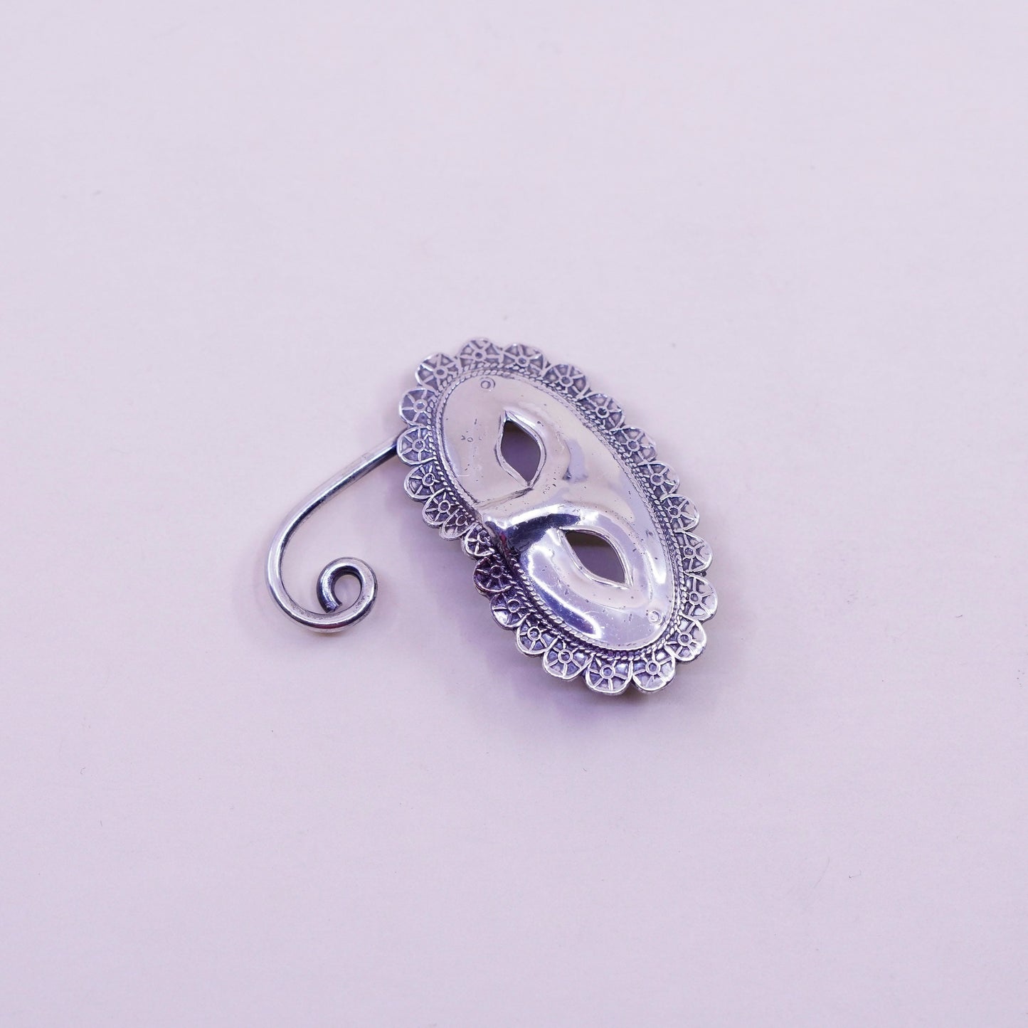 Lang Sterling 925 silver Madi Gras Theater Mask Tie Tack Pin Brooch Eye Mask