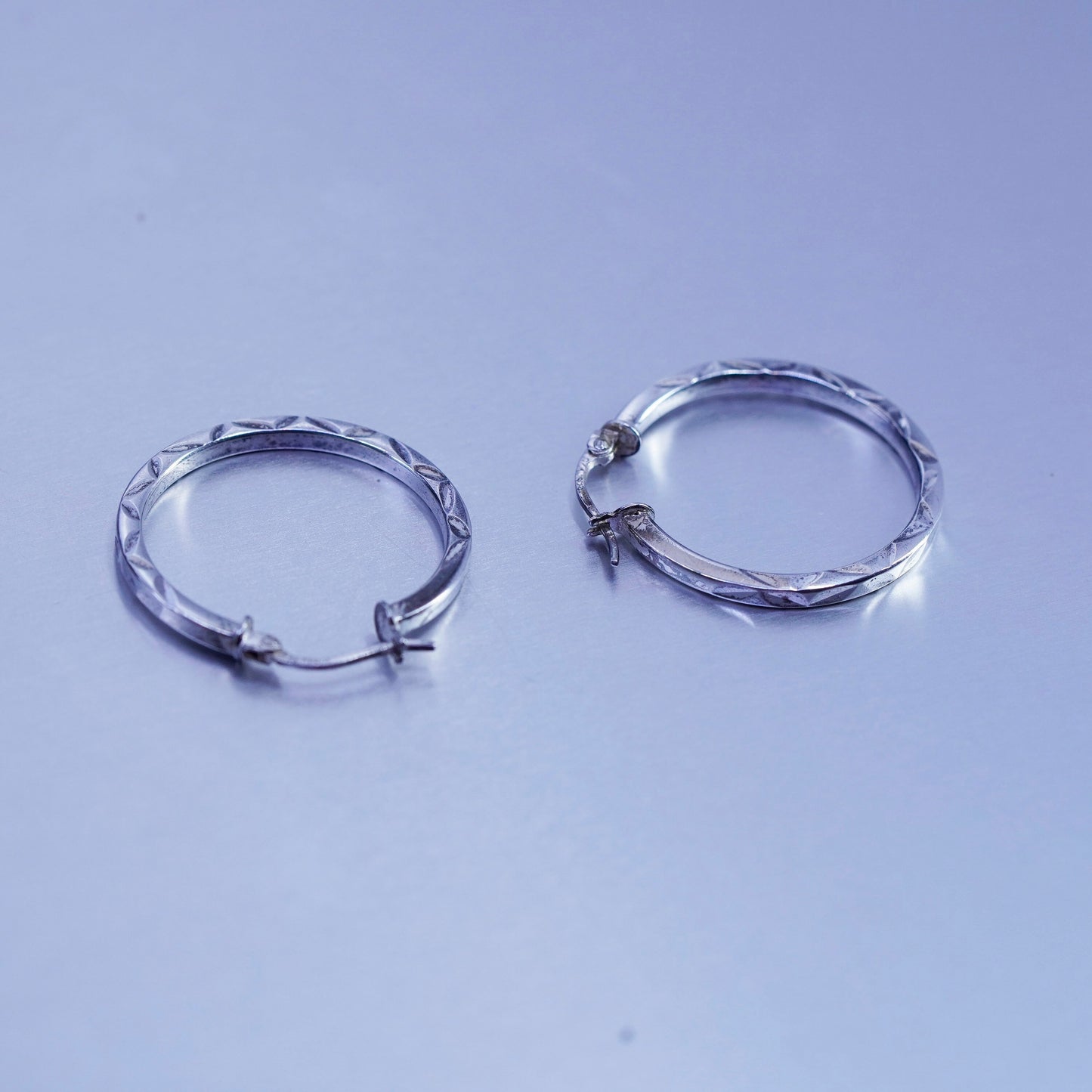 1”, vintage Sterling silver handmade earrings, textured 925 simple hoops